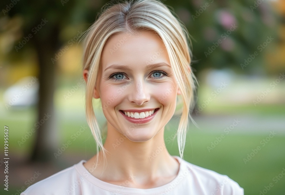 Portrait of a smiling, blond woman in a peaceful environment Portrait of a smiling, blond woman in a peaceful environment