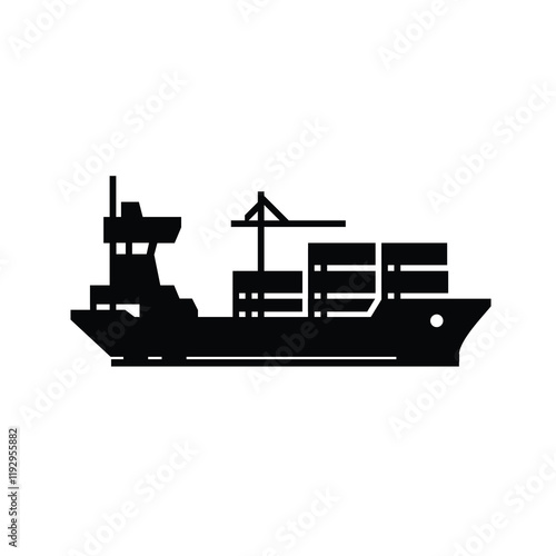 long ship container logo, sea transportation with minimalist style icon