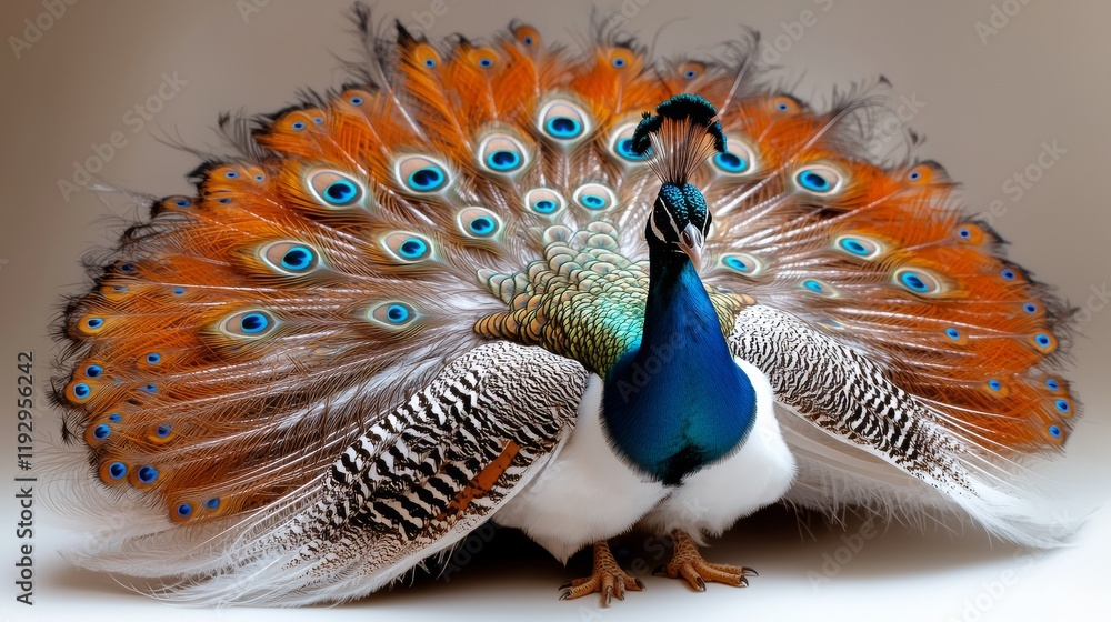 Obraz premium Majestic Peacock Displaying Feathers