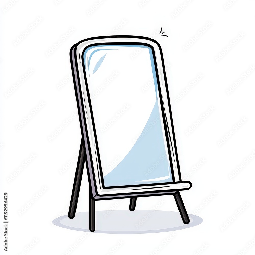 Standing mirror with cartoon clipart on a white background showcasing a simple design and reflection Standing mirror with cartoon clipart on a white background showcasing a simple design and reflection