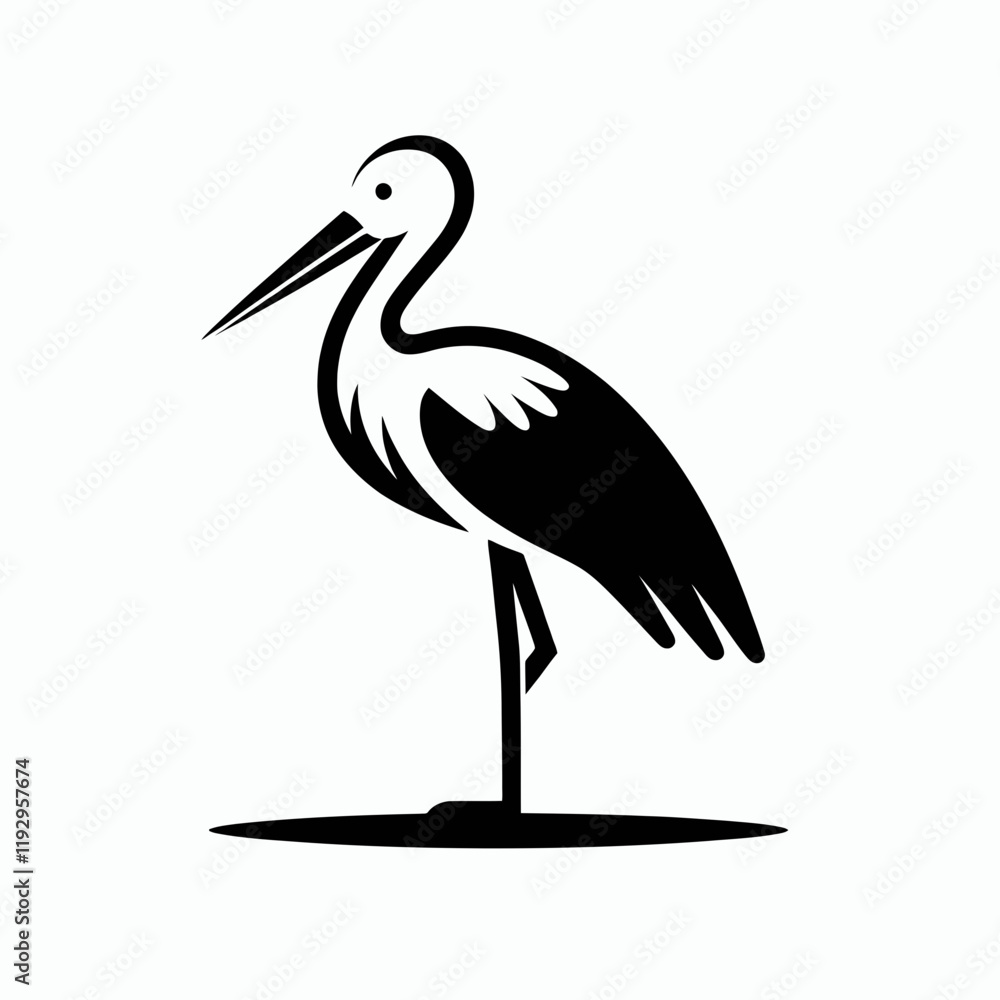 very simple flat and minimalist Stork in black on a white background very simple flat and minimalist Stork in black on a white background