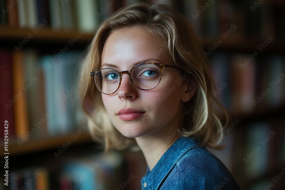 An image of university student is reading a book in library generative AI An image of university student is reading a book in library generative AI