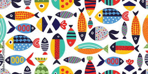 Cute colorful fish.  Kids background. Can be used in textile industry, paper, background, scrapbooking.