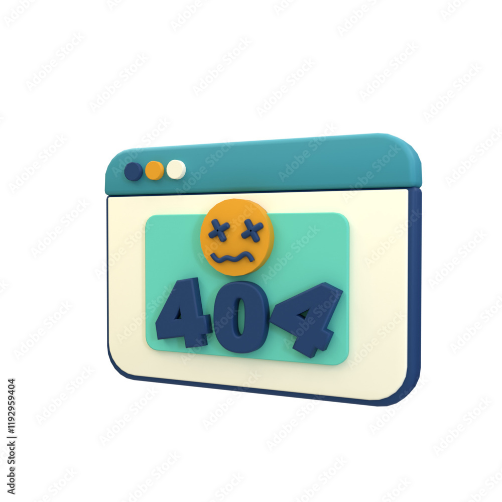 A stylish 3D icon depicting a 404 error page with bold A stylish 3D icon depicting a 404 error page with bold