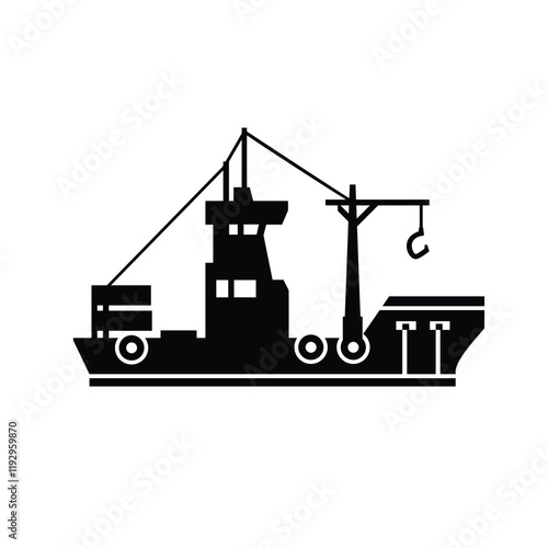big ship trawler logo, sea transportation with minimalist style icon