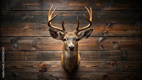 Majestic Buck Head Mounted on Rustic Wooden Wall photo