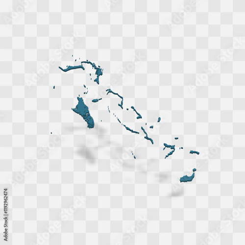 Bahamas high detailed vector representation of country silhouette. 3D map on transparent background with dropped shadow. For educational, decorative, or informational use.