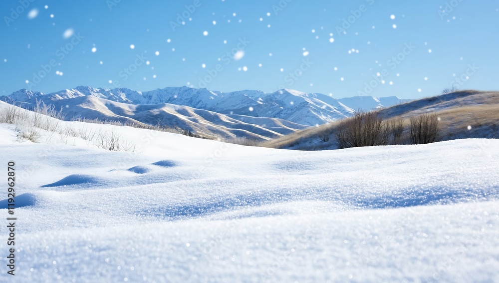 Snowy mountain landscape, winter wonderland, snowfall, scenic view, nature background Snowy mountain landscape, winter wonderland, snowfall, scenic view, nature background