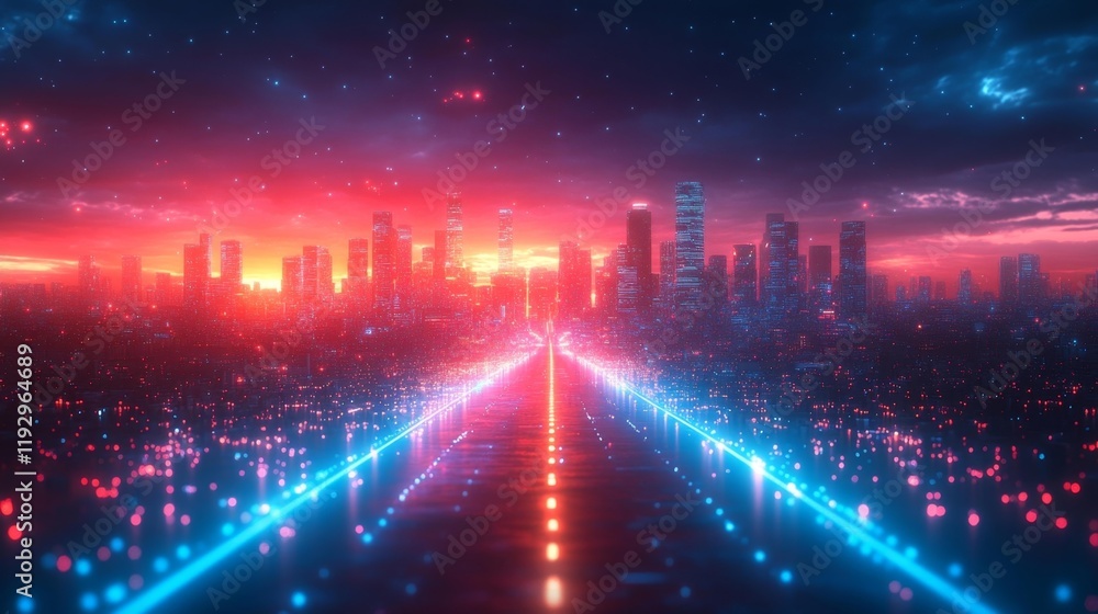 Futuristic Neon City Skyline. Generative AI Futuristic Neon City Skyline. Generative AI