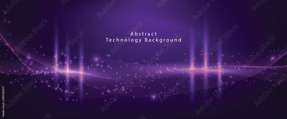 Fototapeta premium Circle, particle curves futuristic technology background. Purple color. Banner, template design.