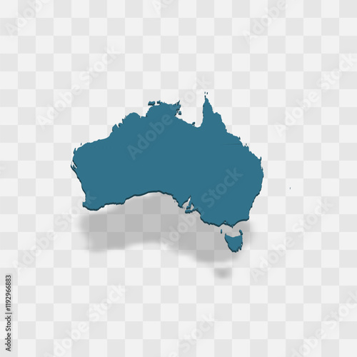 Australia high detailed vector representation of country silhouette. 3D map on transparent background with dropped shadow. For educational, decorative, or informational use.