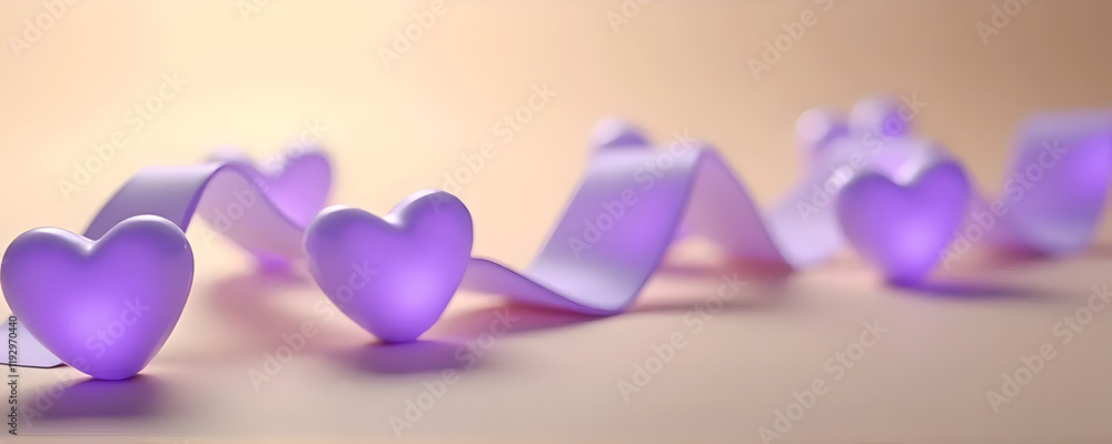 Fototapeta premium Lavender Heart-Shaped Lights in Wave Pattern on Beige Surface In style of Realistic Photography For Background Use with Gentle Lighting and Subtle Shadows