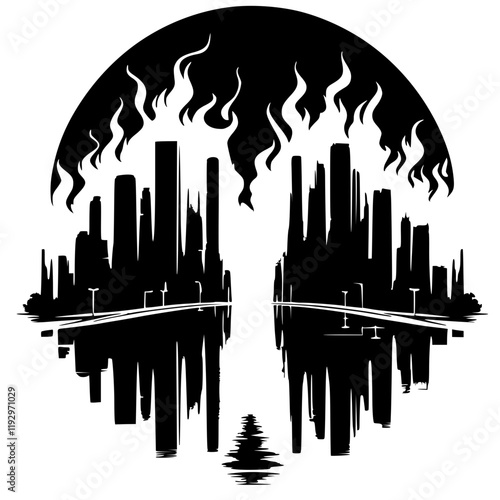 City fire silhouette
