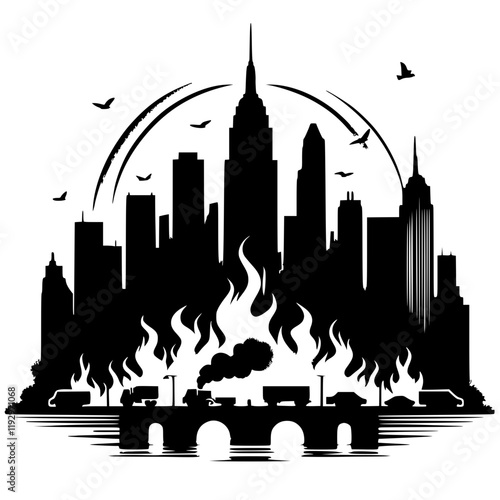 City fire silhouette