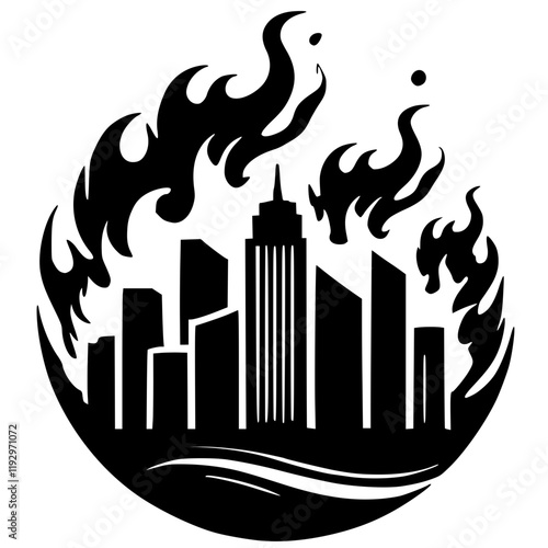 City fire silhouette