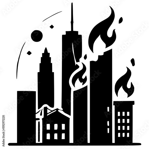 City fire silhouette