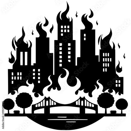 City fire silhouette