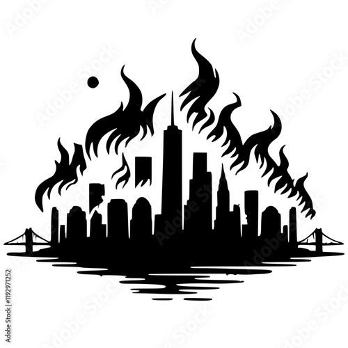 City fire silhouette