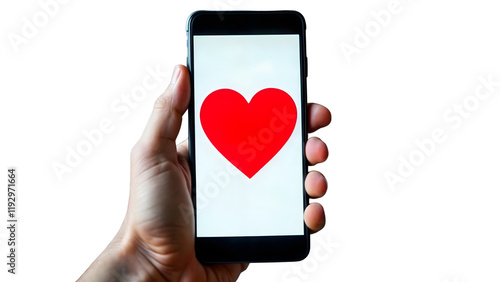 hand holding a phone with a red heart