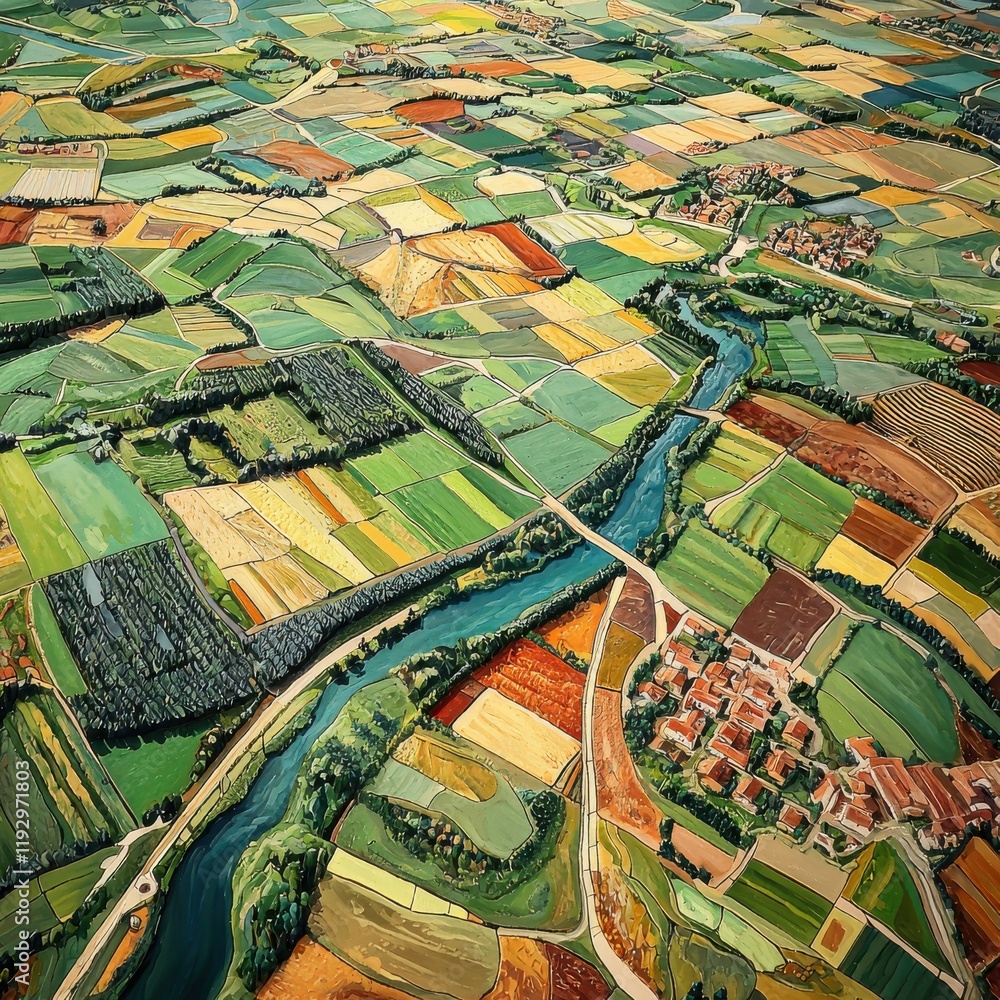 Obraz premium Aerial view of colorful farmland mosaics in earth’s landscape nature vibrant rural environment