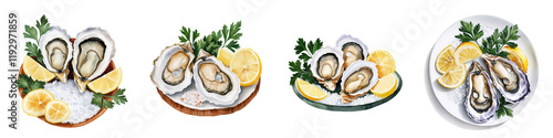 Wallpaper Mural Watercolor Representation of Fresh Oysters on Plates Torontodigital.ca