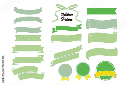 緑のリボンの見出しやタイトルフレームセット