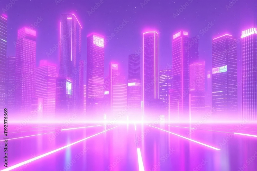 A vibrant, futuristic cityscape with neon lights and reflections in a misty atmosphere. A vibrant, futuristic cityscape with neon lights and reflections in a misty atmosphere.