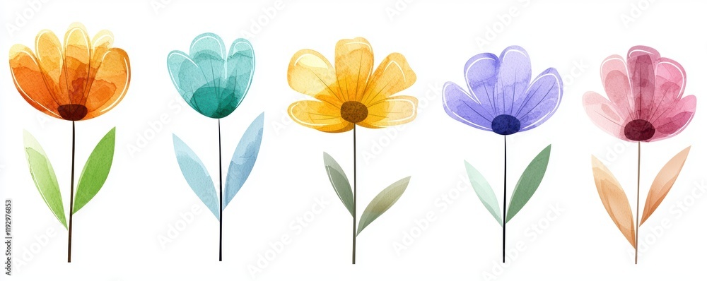 Fototapeta premium Vibrant Watercolor Floral Bouquet with Colorful Flowers and Leaves