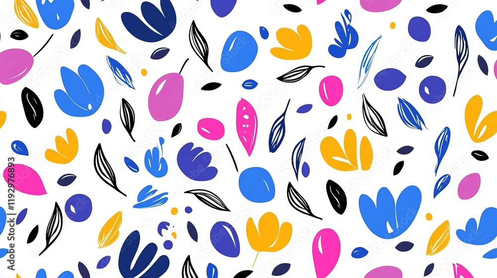 Vibrant seamless pattern featuring abstract handdrawn flowers and leaf shapes A repeatable bohoinspired design perfect for textiles or graphics Vibrant seamless pattern featuring abstract handdrawn flowers and leaf shapes A repeatable bohoinspired design perfect for textiles or graphics