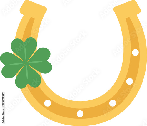 St.Patrick's Horseshoe icon.
St.Patrick's horseshoe with green shamrock flat vector.
Saint Patrick's Day element  isolated.
Good for greeting card,poster, banner, leaflet .
Transparent background.