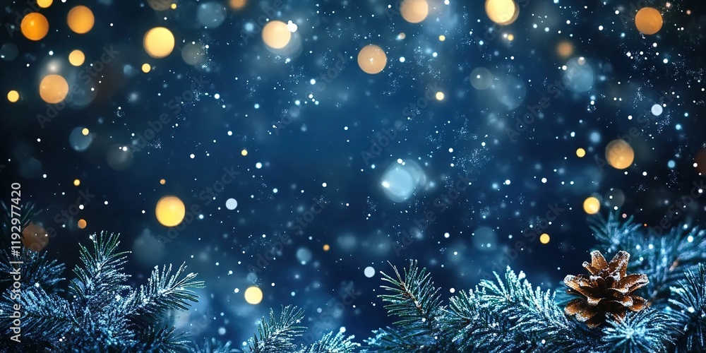 Snowflakes falling on a dark blue background with bokeh lights. A Christmas and New Year's background Snowflakes falling on a dark blue background with bokeh lights. A Christmas and New Year's background