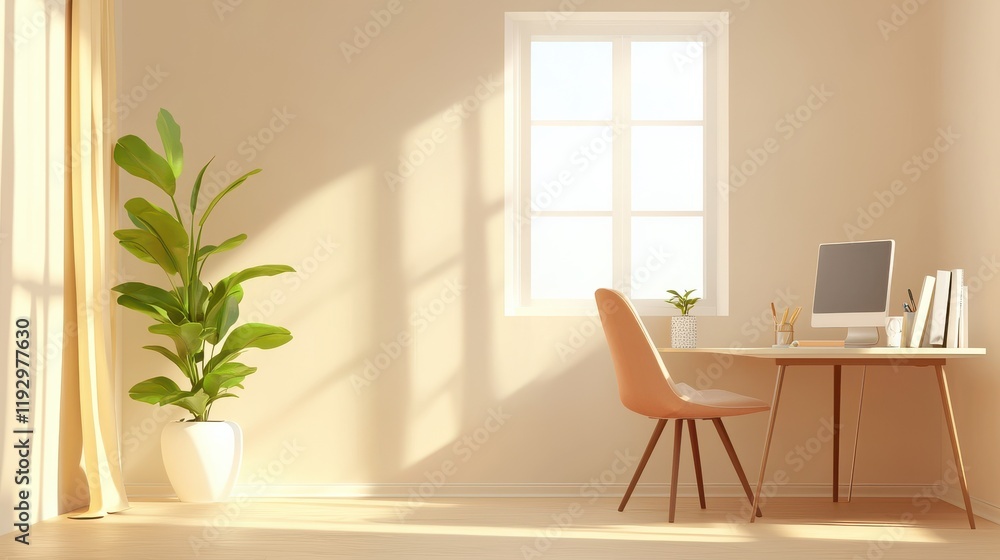 Fototapeta premium Creative desktop workspace design modern home office digital art bright room minimalist aesthetic