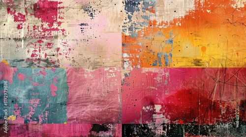 A Vibrant Vintage Grunge Colorful Collage Background Perfect for Crafting and Digital Designs