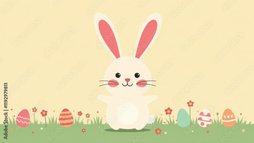 illustration of easter bunny with eggs on plain light background illustration of easter bunny with eggs on plain light background