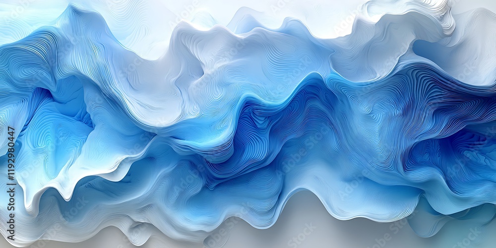 Fototapeta premium Abstract blue wave, fluid motion, digital art, background texture
