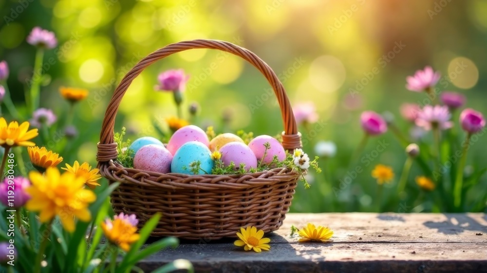 Easter eggs in a wicker basket Easter eggs in a wicker basket