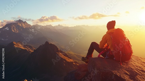 The image of a mountain climber pausing to rest, symbolizing the importance of taking breaks and practicing self-compassion.
