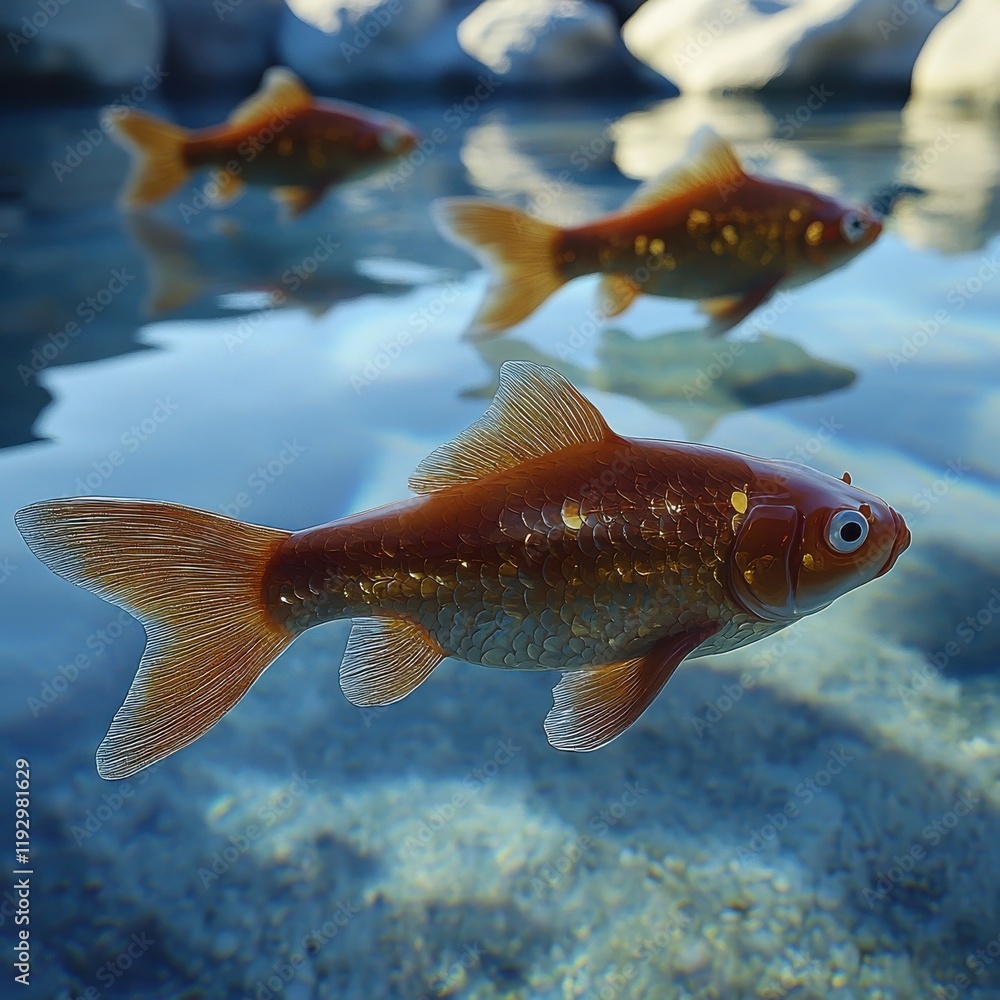 Fototapeta premium Feng shui prosperity fish swimming in serene garden pond tranquil nature scene aquatic viewpoint