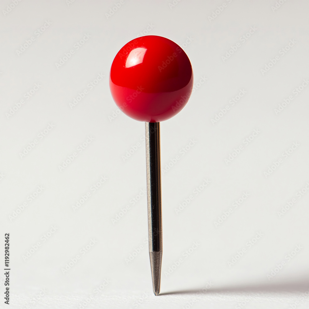 Red push pin on a white background with minimal design Red push pin on a white background with minimal design
