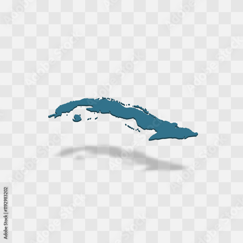 Cuba high detailed vector representation of country silhouette. 3D map on transparent background with dropped shadow. For educational, decorative, or informational use.