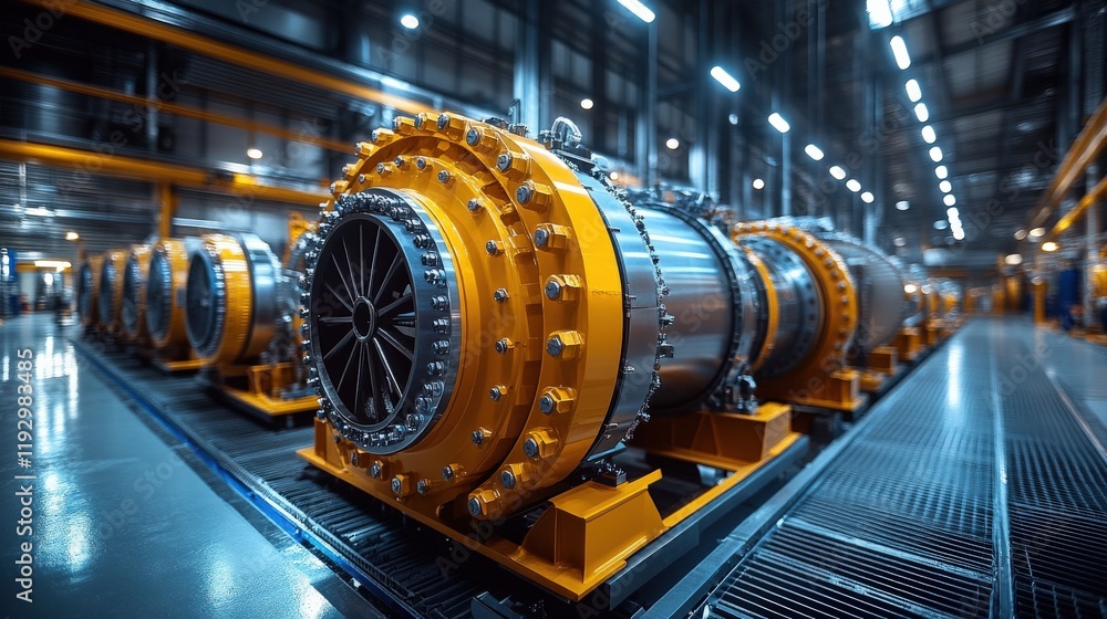 Fototapeta premium Industrial Jet Engine Components in a Modern Manufacturing Facility Showcasing Advanced Engineering and Innovative Design Technology for Aerospace Applications