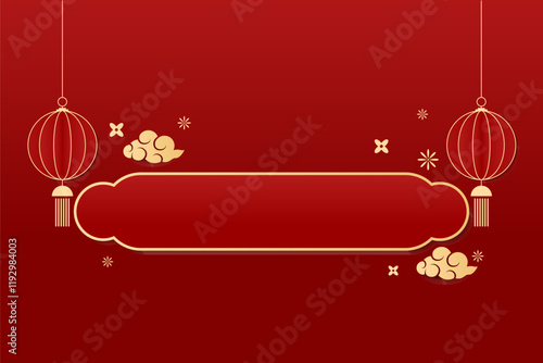 Happy Chinese new year 2025 , modern design set in red, gold and white colors , Year of the Snake , Asia oriental traditional ornament, frame and border ,	
