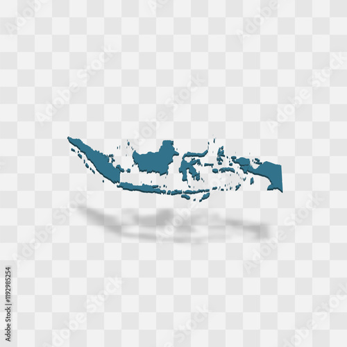 Indonesia high detailed vector representation of country silhouette. 3D map on transparent background with dropped shadow. For educational, decorative, or informational use.