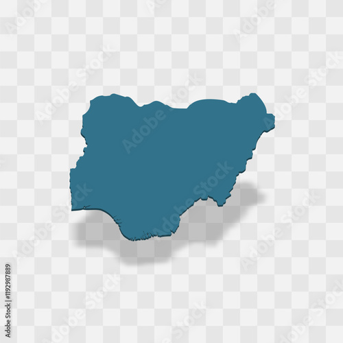 Nigeria high detailed vector representation of country silhouette. 3D map on transparent background with dropped shadow. For educational, decorative, or informational use.