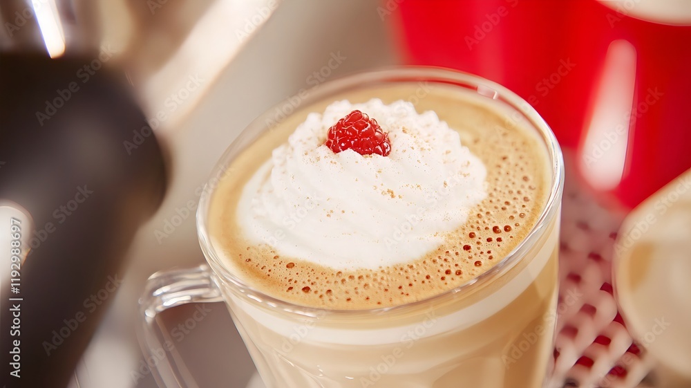 Macro View of Steaming Latte with Intricate Foam Art Barista Creativity Macro View of Steaming Latte with Intricate Foam Art Barista Creativity