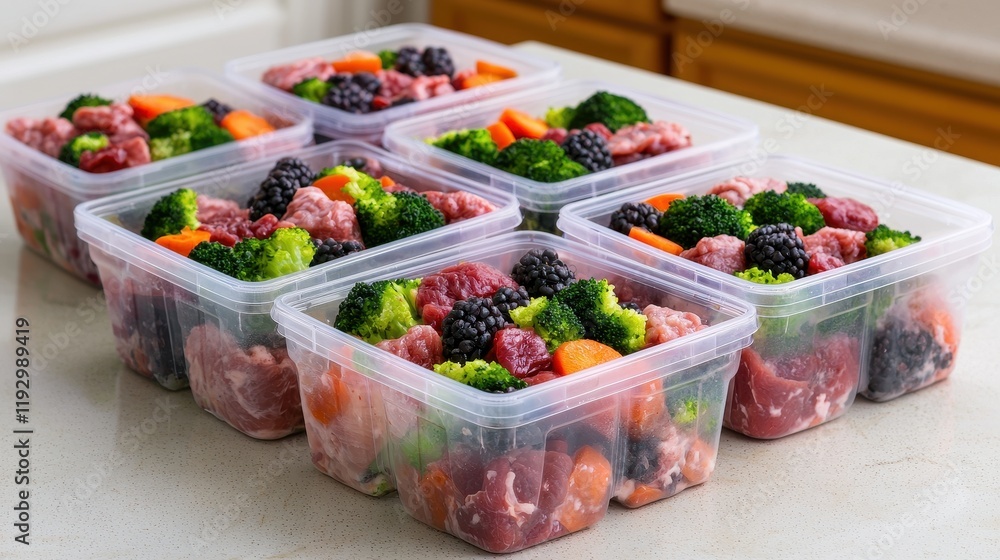 custom made wallpaper toronto digitalHealthy Prepared Dog Food Meal Prep Beef Broccoli Blackberries Carrots in Plastic Containers
