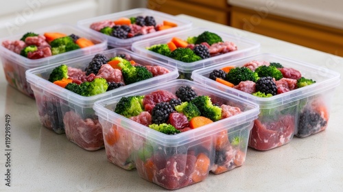 Wallpaper Mural Healthy Prepared Dog Food Meal Prep Beef Broccoli Blackberries Carrots in Plastic Containers Torontodigital.ca