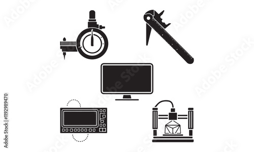 Black and White Engineering and Measurement Tools Icon Set