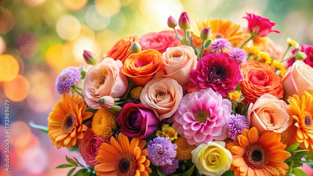 A colorful bouquet of mixed flowers with a soft focus background featuring various shades of pink and orange hues, flowers, tulips, pastel, roses A colorful bouquet of mixed flowers with a soft focus background featuring various shades of pink and orange hues, flowers, tulips, pastel, roses