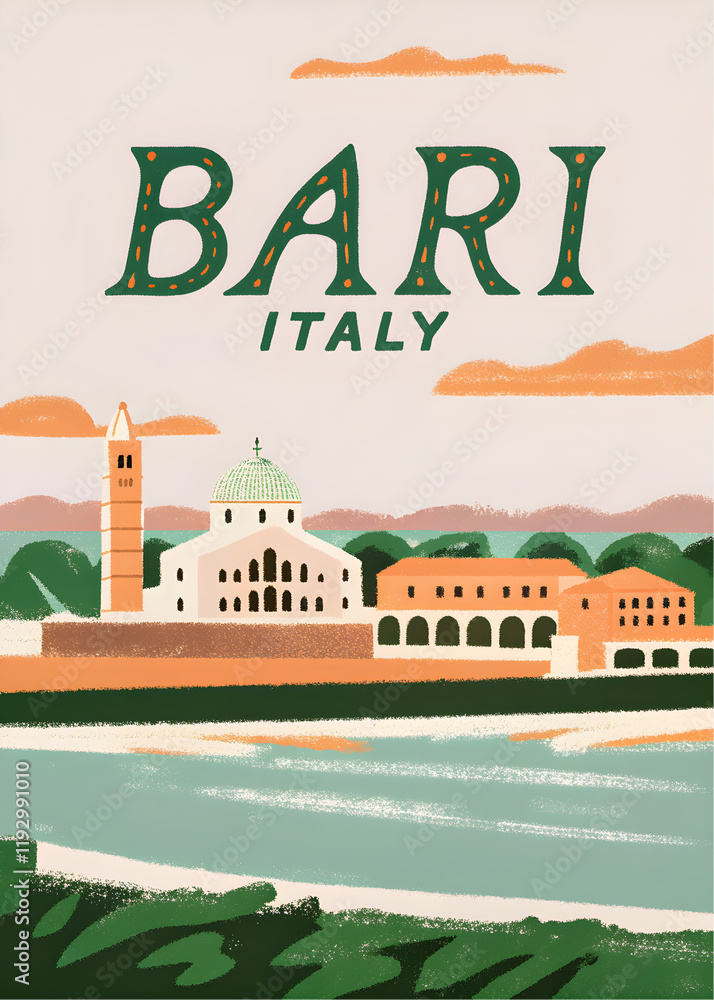 Fototapeta premium Bari - Italy - poster design illustration